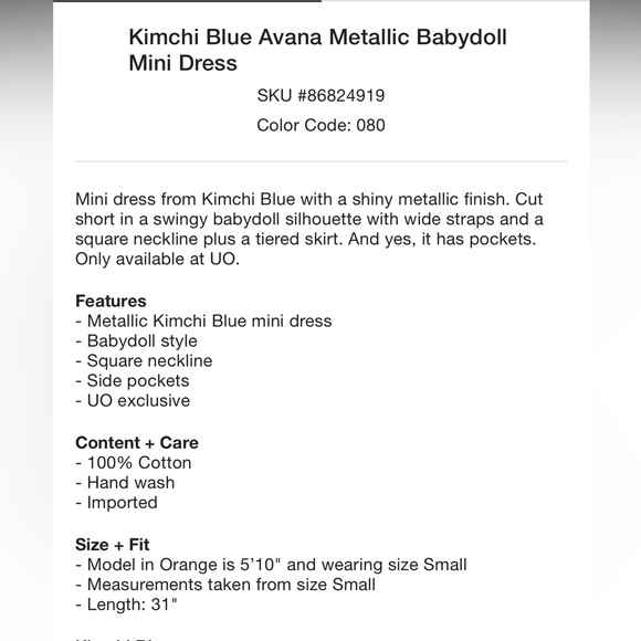 Urban outfitters Kimchi Blue Avana Gold metallic Babydoll Swing Mini Dress XS - Picture 6 of 9